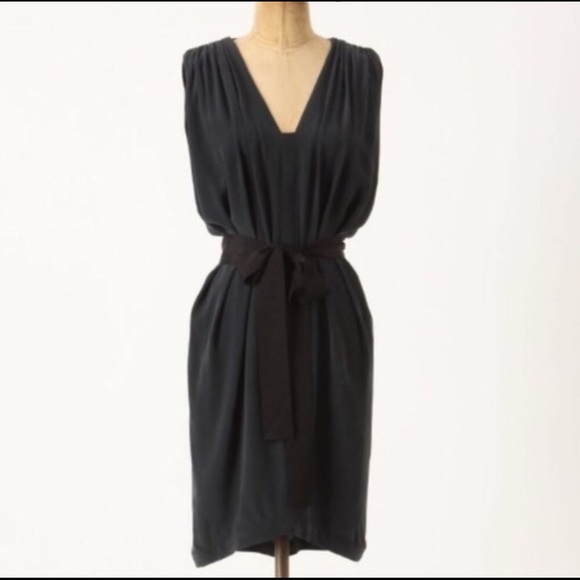 Anthropologie “Laurel” Black Silk Dress w/ Ribbon - Picture 2 of 8